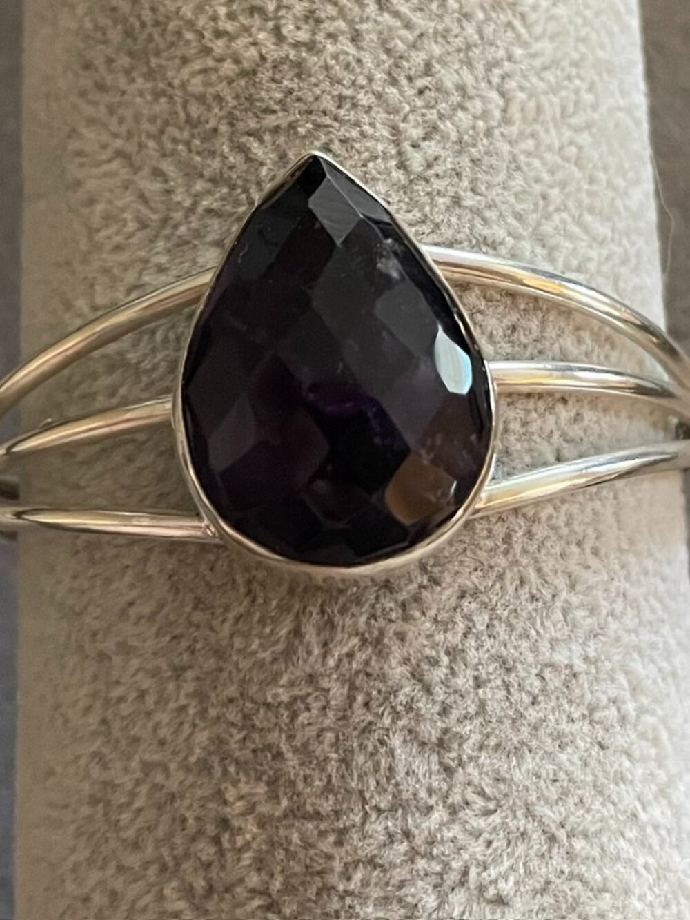 Vintage Silver Bracelet Cuff Amethyst Artisan Handmade Faceted Y2K 1990s 2000s
